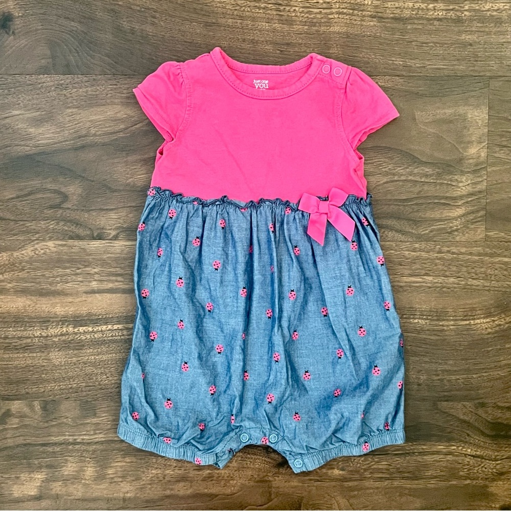 Carter's Just One You Romper Pink & Blue With Lady Bug Girl’s 18 Months